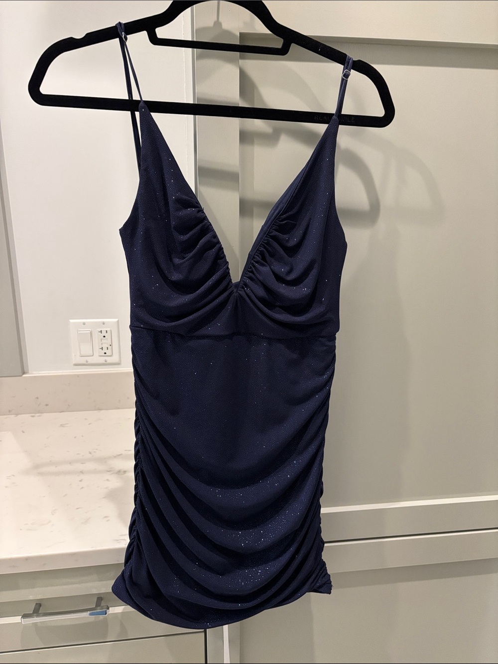 Lucy in the Sky Navy Sparkle Ruched Mini Dress